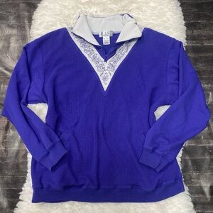 VINTAGE BLAST QUARTER ZIP GOLF SWEATSHIRT PURPLE WHITE FLORAL RIBBED Y2K CASUAL